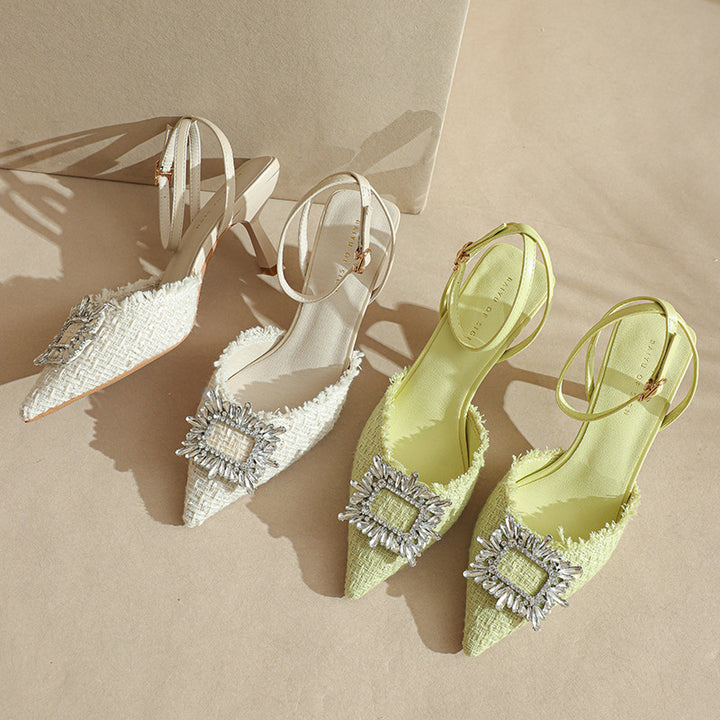 Damer elegante Slingback-hæle med blomsterdekorationer Stilla