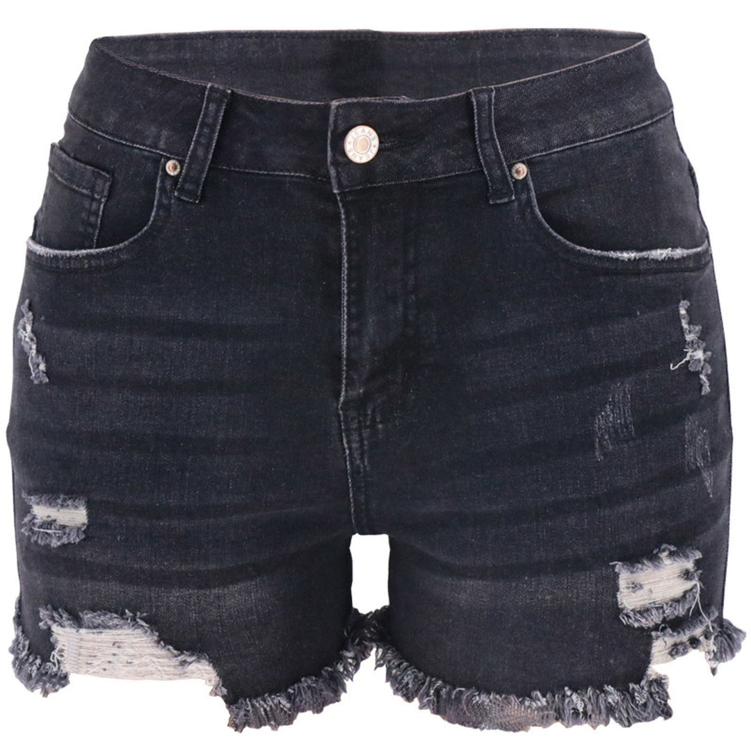Dame Revne Denim Shorts med frynset kant og høj talje Stilla