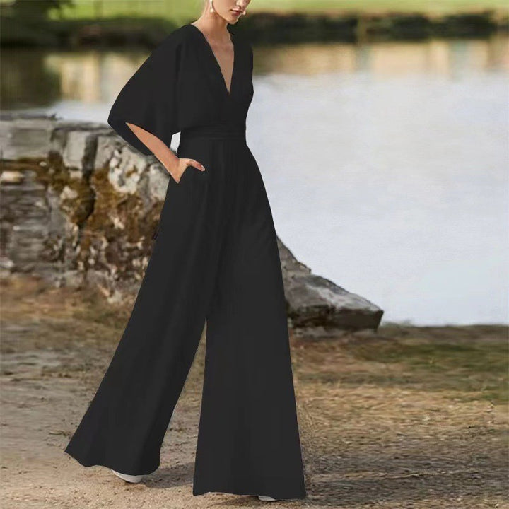 Dame Elegant Jumpsuit med dyb V-udskæring og flydende snit Stilla