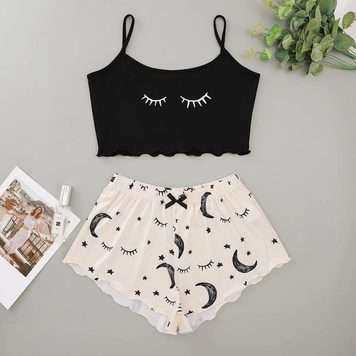 Dame loungewear sæt med kreativt natdesign Stilla