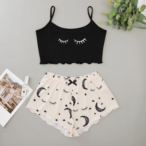 Dame loungewear sæt med kreativt natdesign Stilla