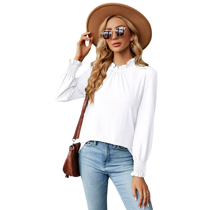 Dame volangbluse med elastiske ribkanter Stilla