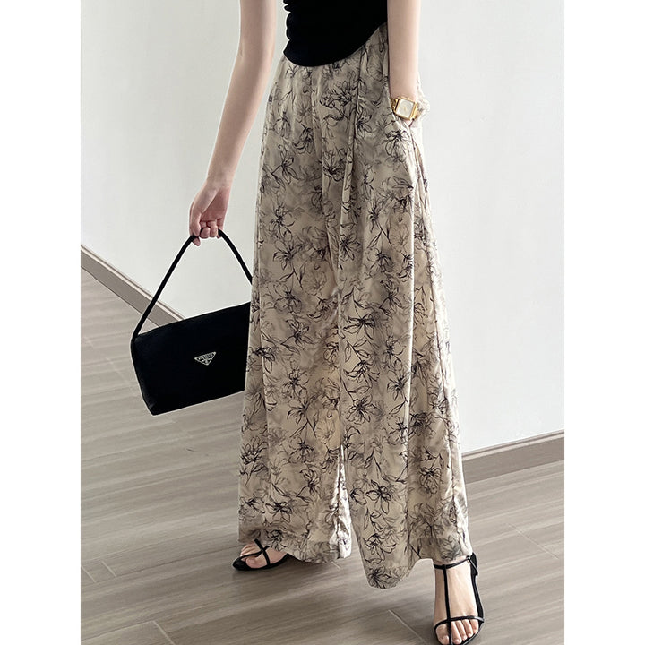 Dame elegant chiffon-bukser med blomsterdesign Stilla