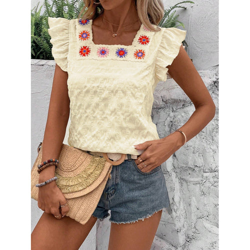 Dame Rynketudskæring Broderet Bluse Stilla