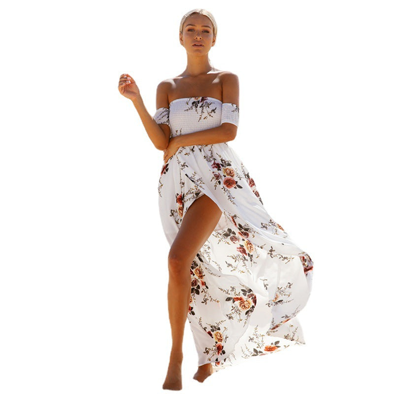 Dame Off-Shoulder Strandkjole med blomstermønster og flydende snit Skovae