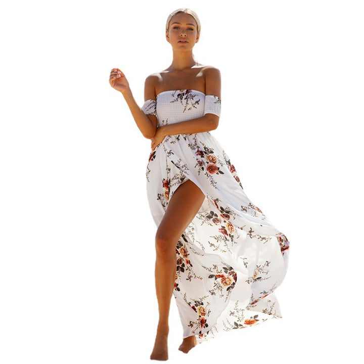 Dame Off-Shoulder Strandkjole med blomstermønster og flydende snit Skovae