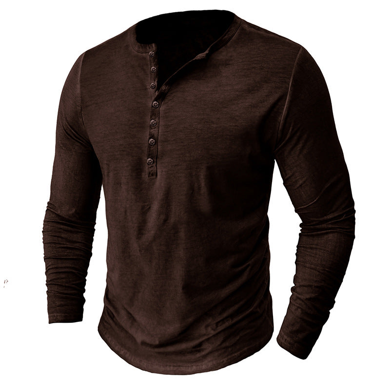 Herrer Langærmet Henley T-shirt med moderne krave og bæredygtigt stof Stilla