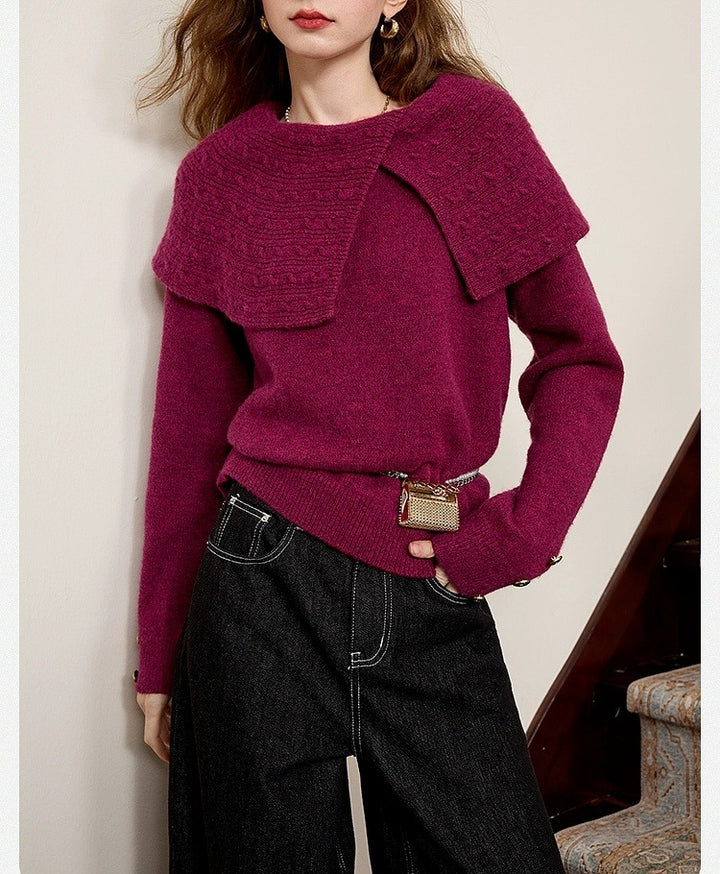 Kvinders elegante skovgrøn sweater med krave i høj kvalitet