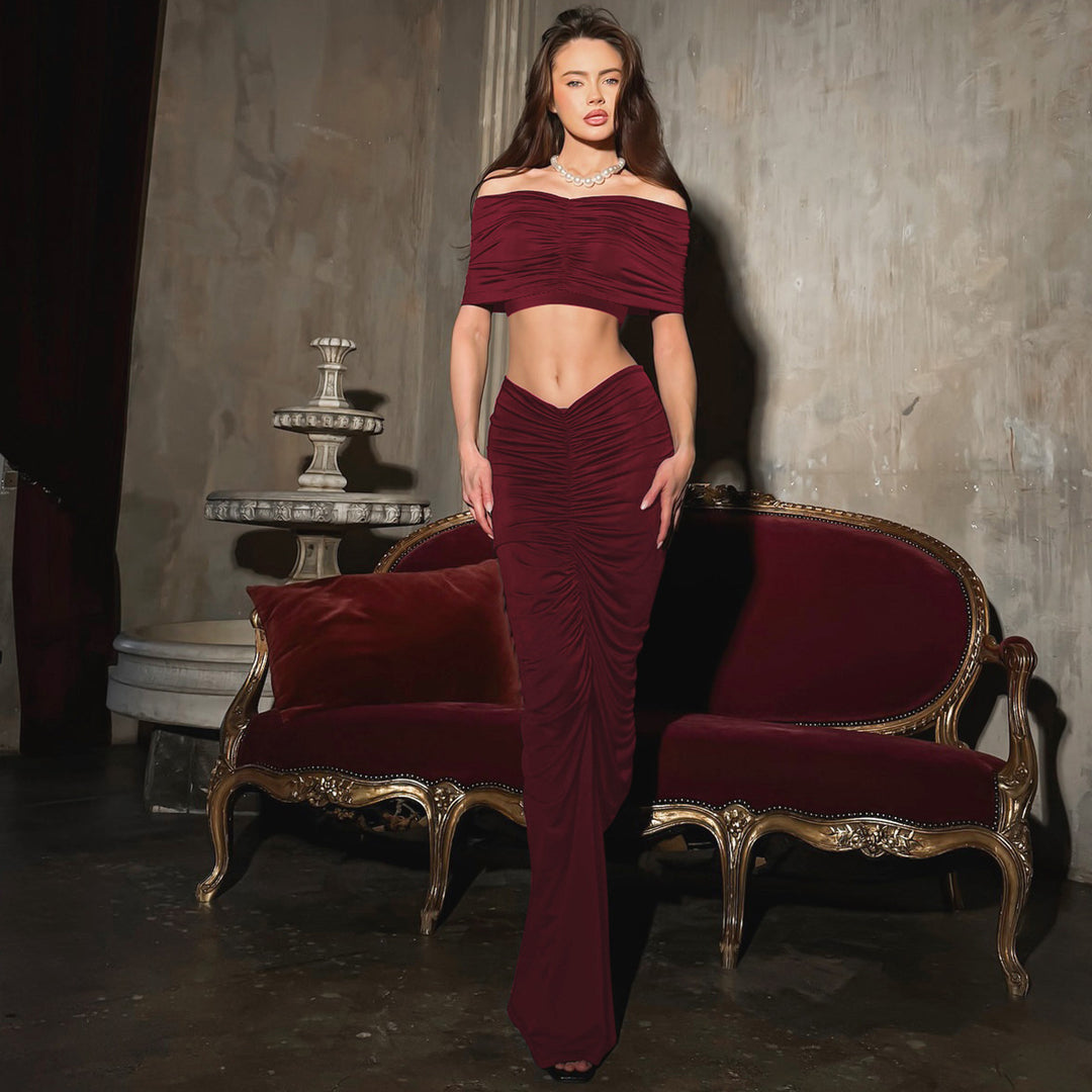 Dame Elegant Maxikjole med Off-Shoulder Design og Rynker Stilla