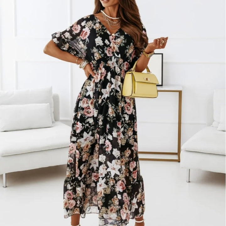 Dame Floral Høj Slids Maxi Kjole Stilla