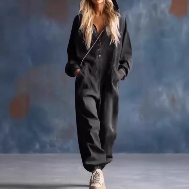 Kvinders afslappede denim jumpsuit med hætte og praktiske lommer Stilla