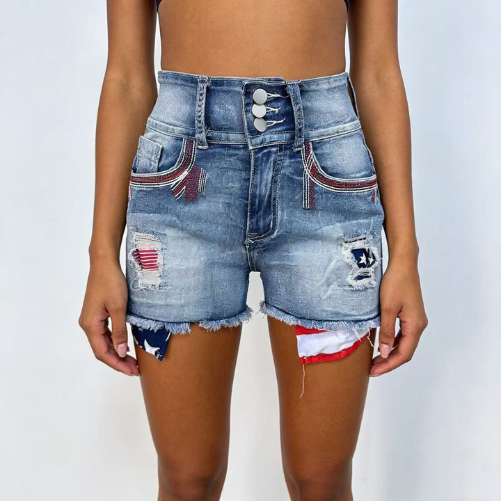 Dame Denim-shorts i vintage-stil med broderede detaljer Skovae