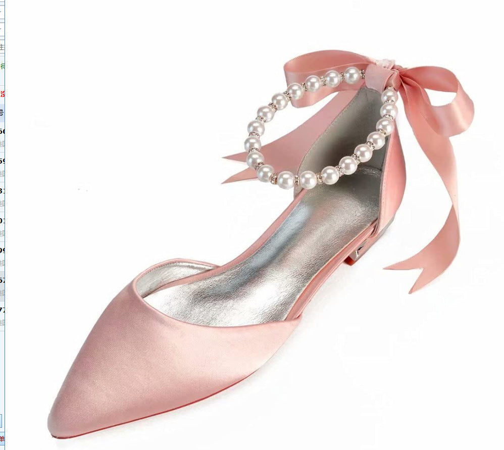 Femme Elegante Spidse Tæer Ballerinaer med Perlebesatte Ankelremme Stilla