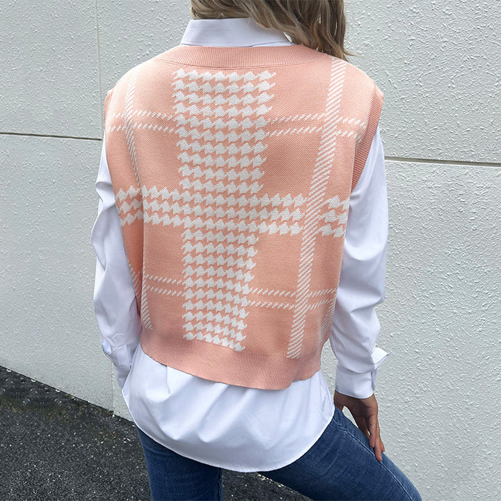 Dame V-Hals Strikket Ærmeløs Pullover Stilla