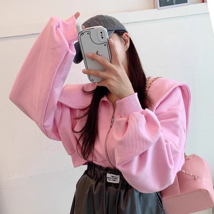 Kvinder moderne cropped sweatshirt jakke med generøs krave Stilla
