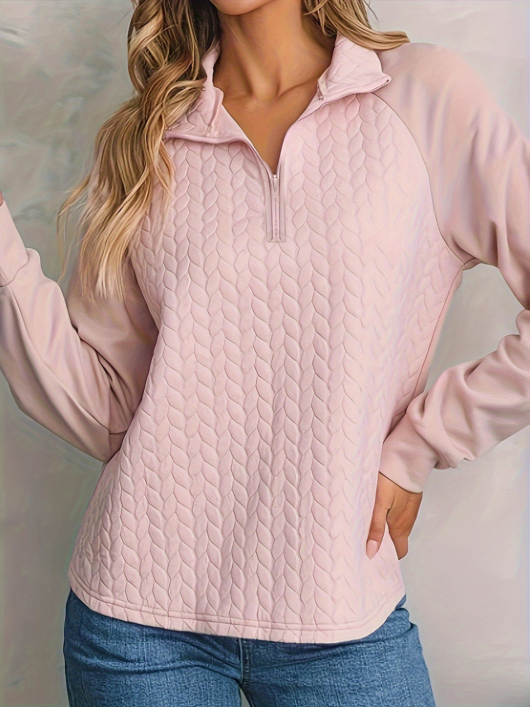 Femme Quiltet Halv-Tækning Pullover Sweater Stilla