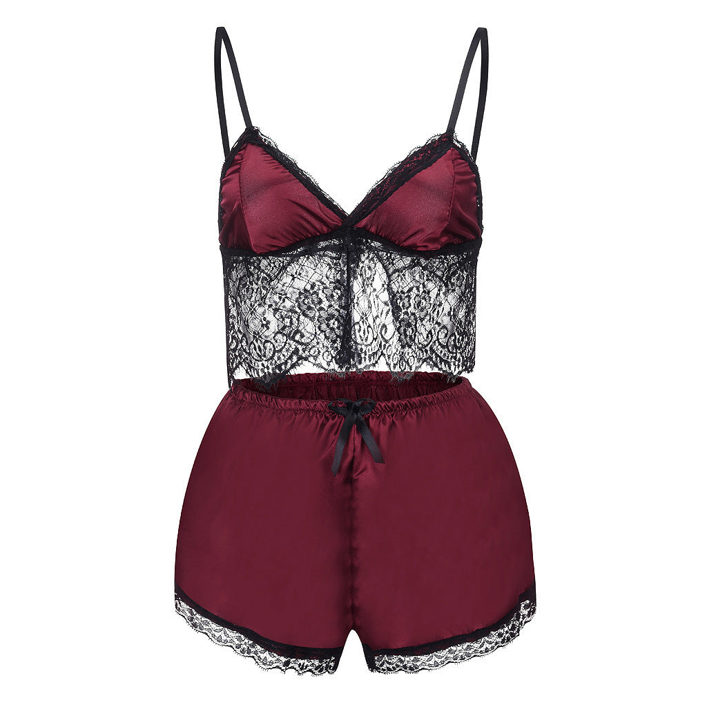Dame Luxe Satin Spids BH og Shorts Sæt Stilla