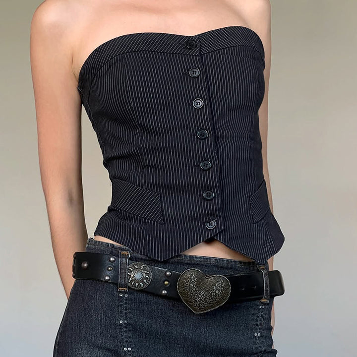 Damen ausgestelltes Bustier-Oberteil mit feinen Streifen und Knopfdetails Skovae
