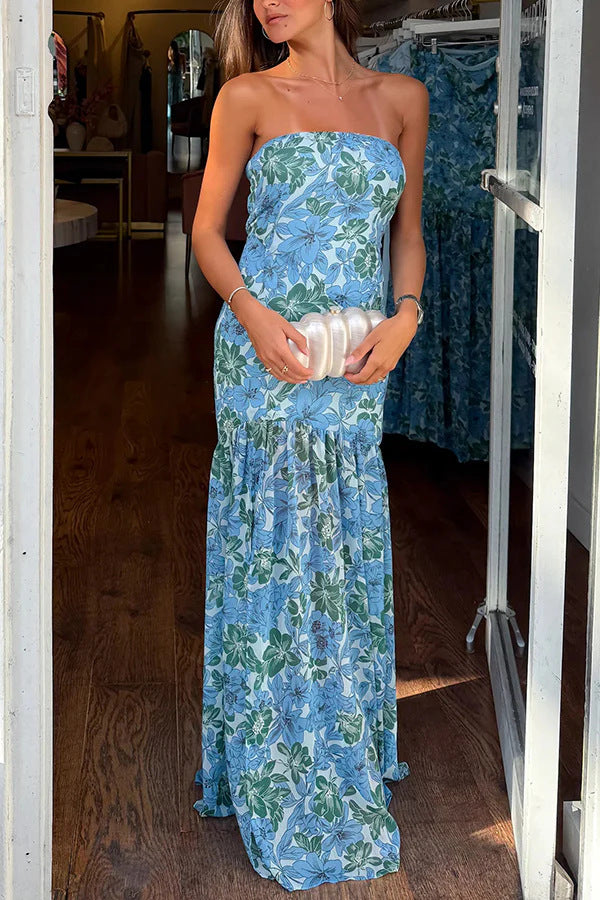 Dame Maxikjole med strapless design og blomster mønster Stilla
