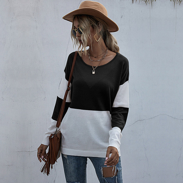 Dame afslappet V-sweater med moderne netdesign Stilla