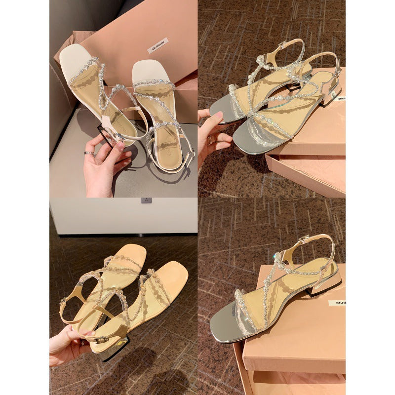 Dame Strappy Sandaler med strass dekoration flad Stilla