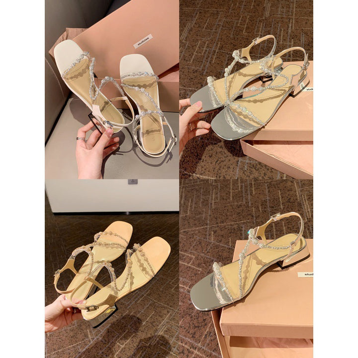 Dame Strappy Sandaler med strass dekoration flad Stilla