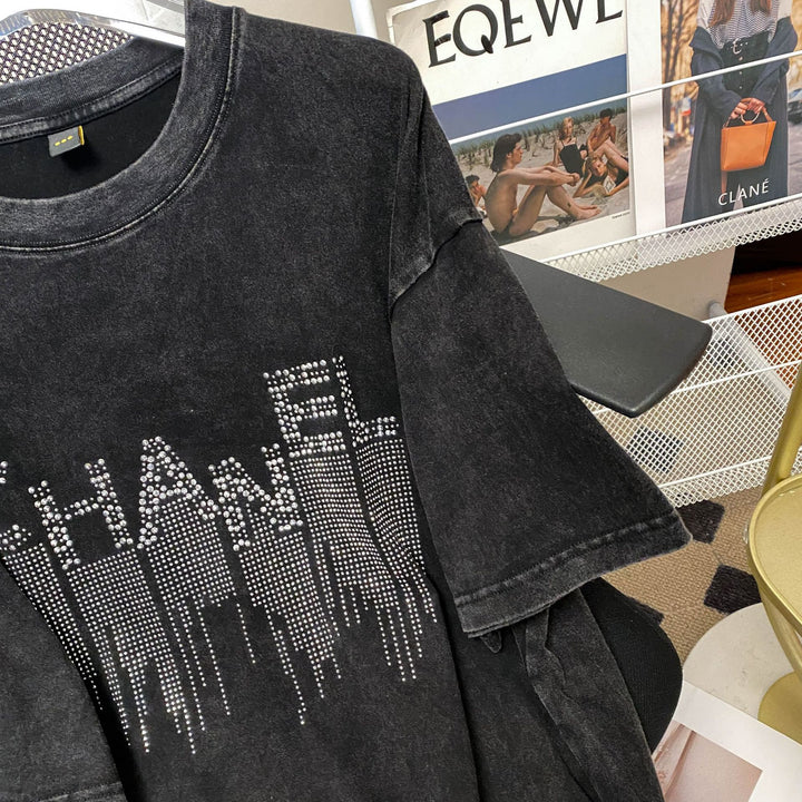 Dame Oversized T-Shirt med strass-applikation Stilla