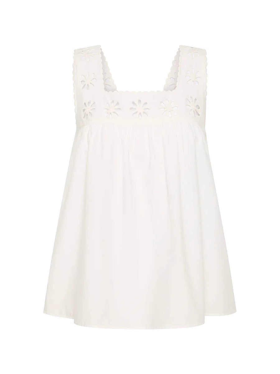 Dame Casual Bluse med florale hulbroderier og tætsiddende snit Stilla