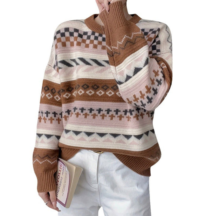 Dame Kunstnerisk Mønstret Overdimensioneret Strikpullover Stilla