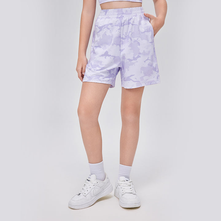 Dame sporty fritidsshorts med elastisk talje og moderne camouflage-tryk Stilla