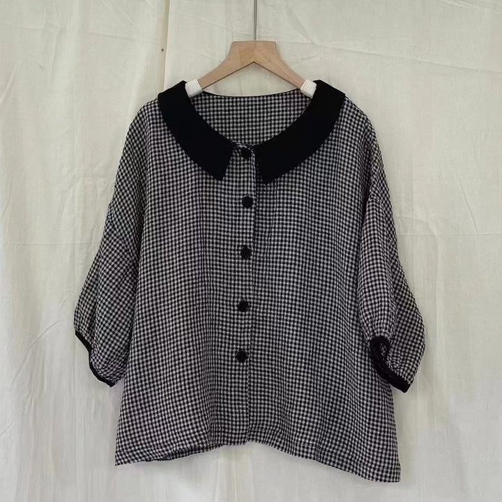 Dame Vintage Gingham Knap-Up Skjorte Stilla