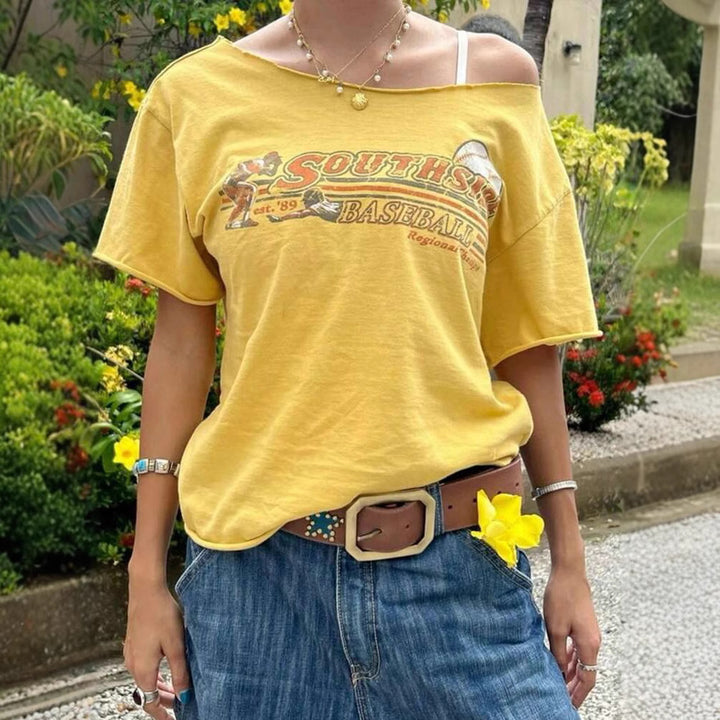 Dame Oversized T-shirt i vintage-stil med kvalitetstryk Stilla