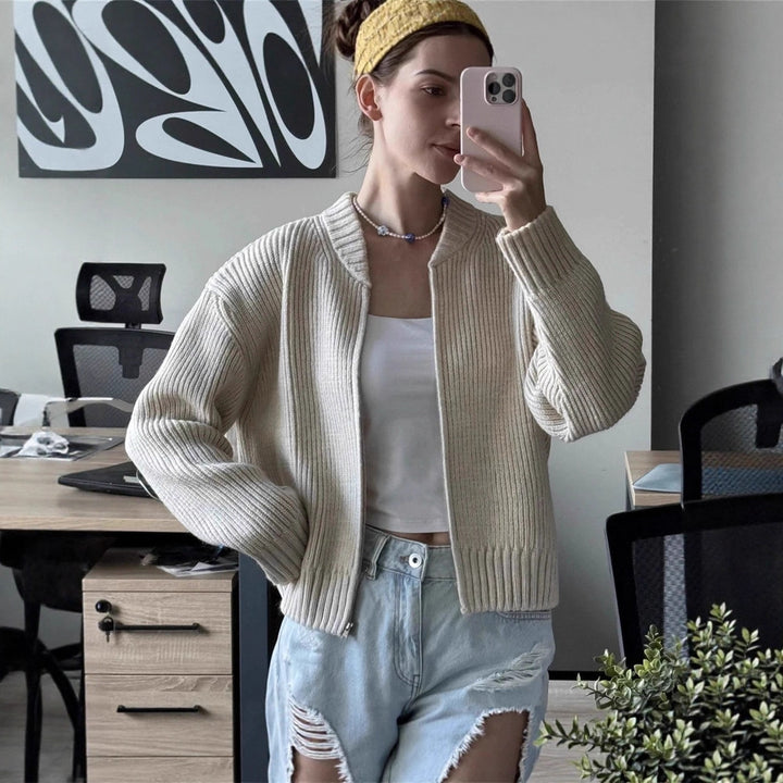 Kvinders afslappede strikket sweater med lynlås Stilla