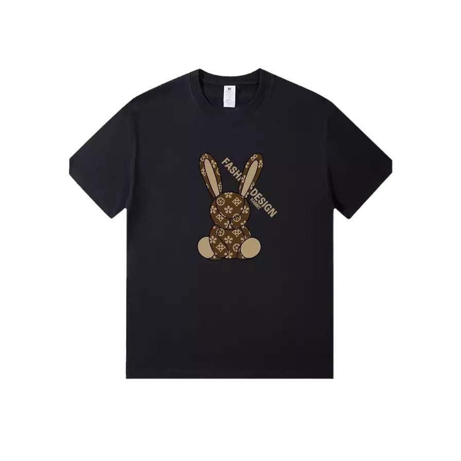 Dame T-Shirt med kreativt kaninmotiv og moderne skrift Stilla
