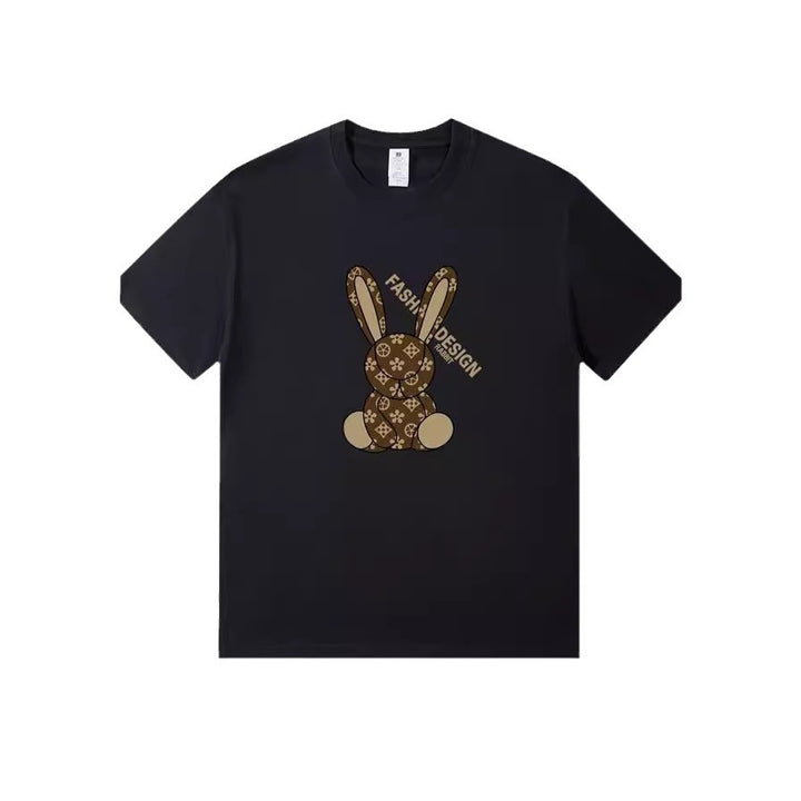 Dame T-Shirt med kreativt kaninmotiv og moderne skrift Stilla
