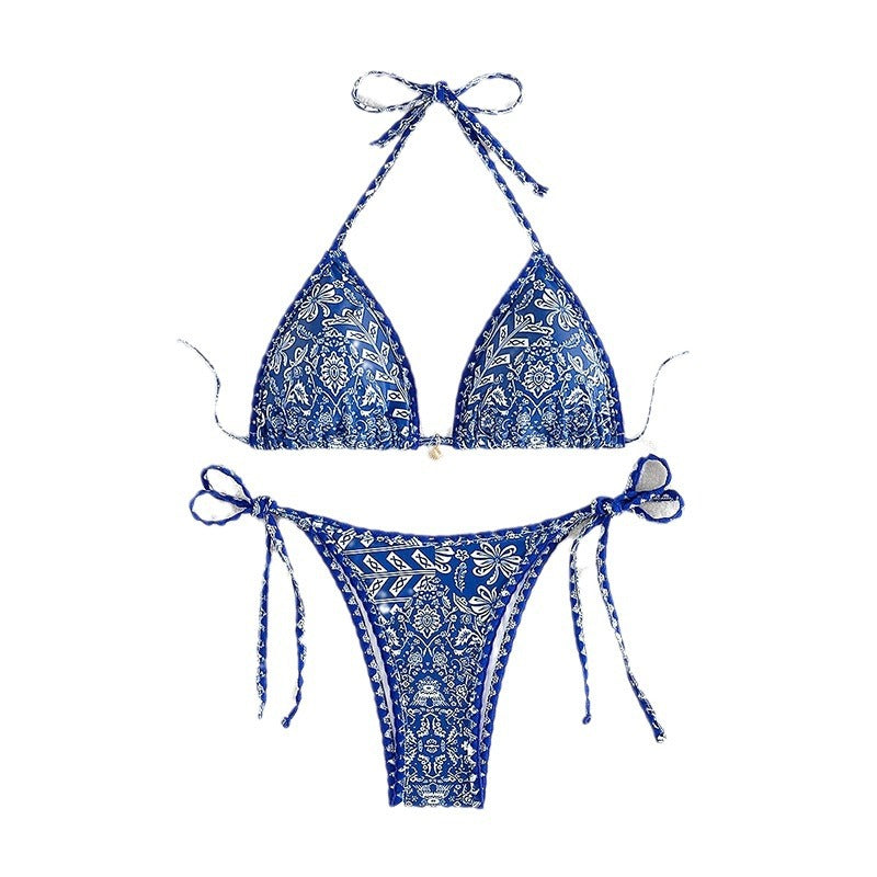 Dame triangel-bikini med justerbare bindebånd og blomsterprint Skovae