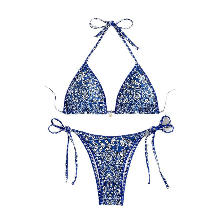 Dame triangel-bikini med justerbare bindebånd og blomsterprint Skovae