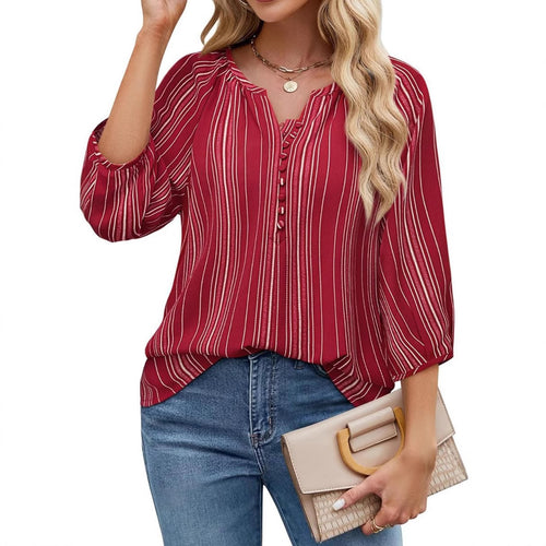 Dame bluse skjorte med elegante striber og feminine detaljer Stilla