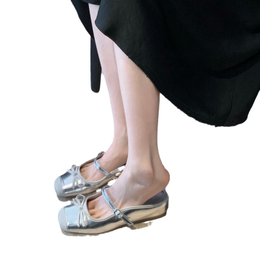 Dame Elegant Slingback Ballerinaer med Sløjfe Accent Stilla