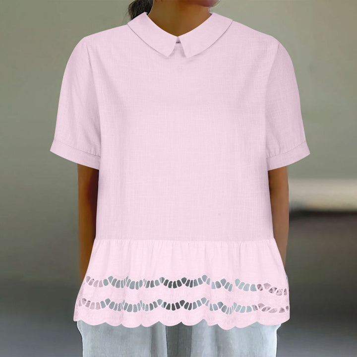 Elegant bluse til damer med korte ærmer og 'Scalloped' kant Stilla