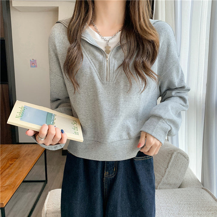 Femme Cropped Halv-Zip Fleece Sweatshirt Stilla