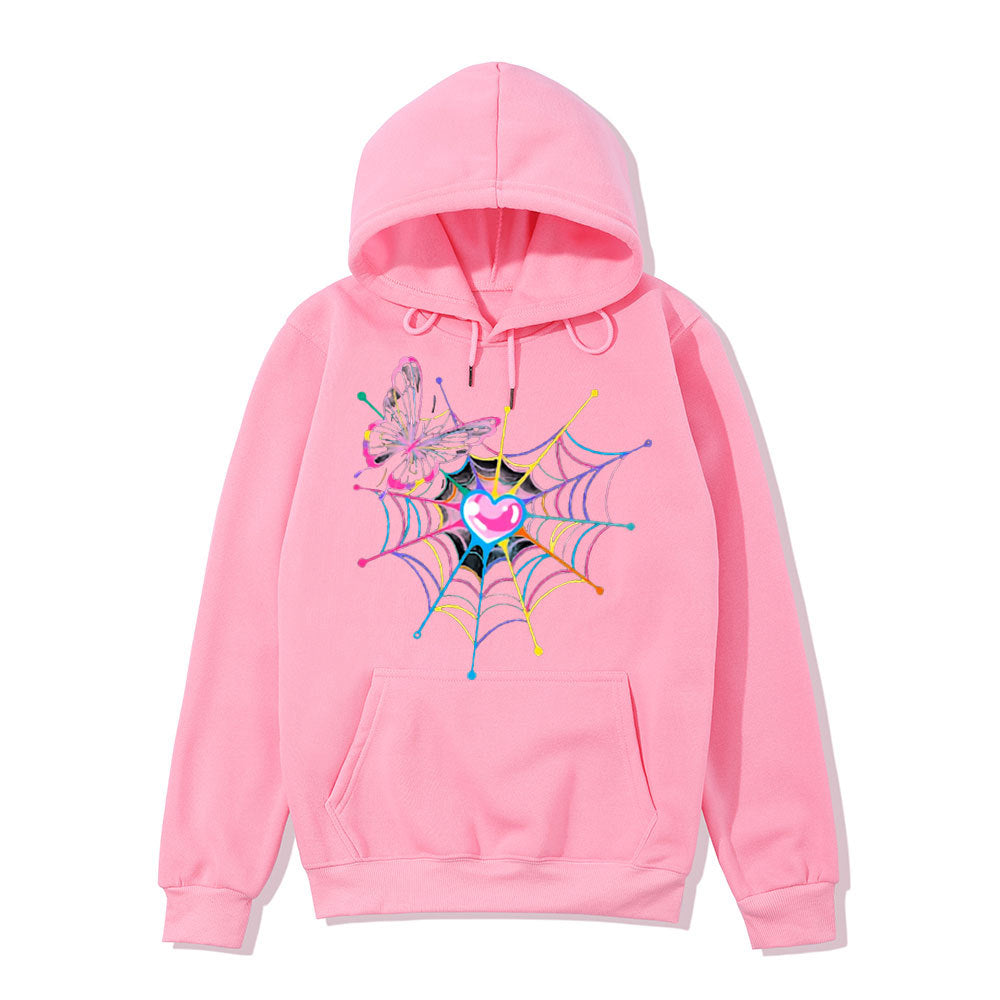 Kvinders hoodie sweatshirts med kreativ sommerfugl og spindelvævsdesign Skovae