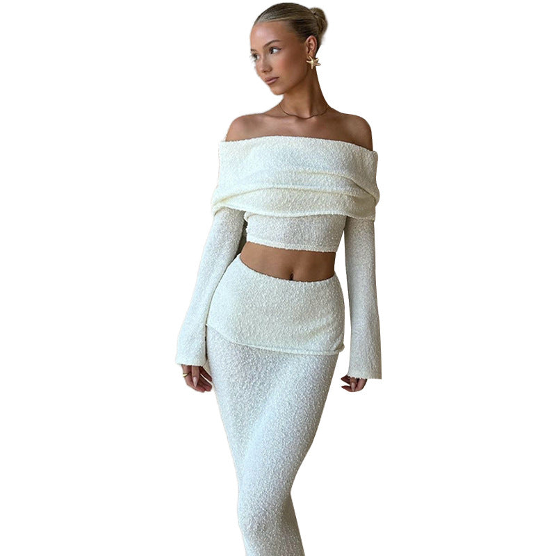 Dame to-delt sæt med off-shoulder top og lang nederdel Stilla