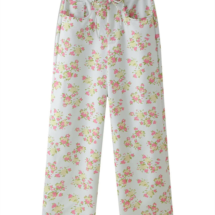 Damer blomster mønster crop-top og bukser sæt Skovae