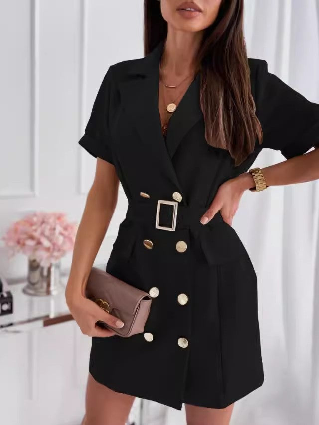 Dame Elegant Blazer-kjole med fashionable knapdetaljer og taljebælte Stilla
