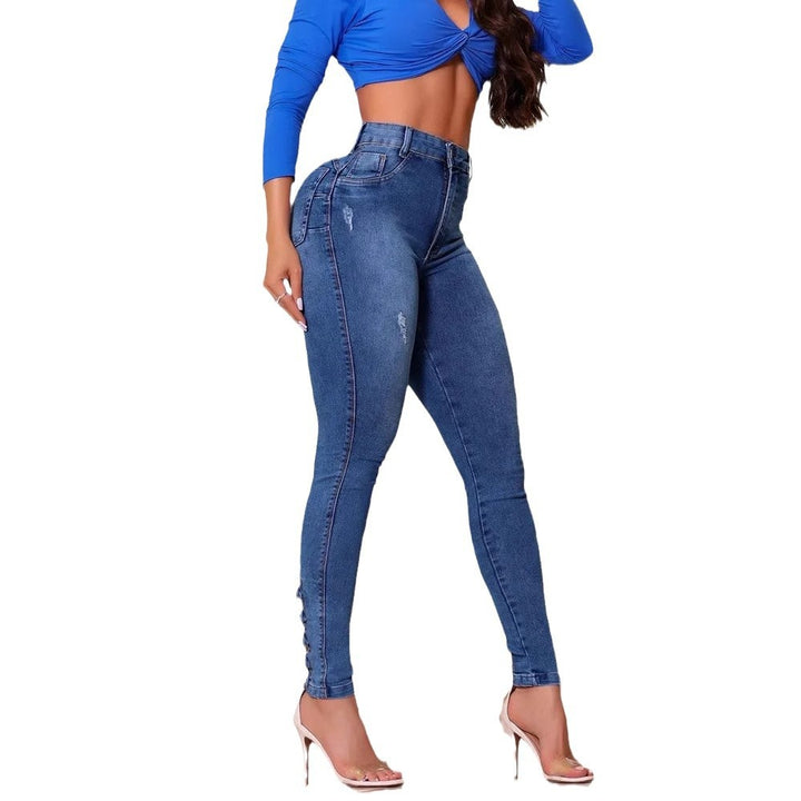 Dame Figurtilpassede damejeans med moderne Destroyed-effekt Stilla