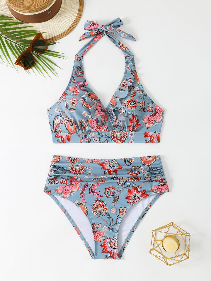 Dame Højskåret Bikinis med elegant flæse og blomster mønster Stilla