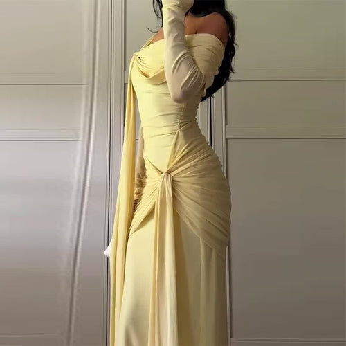 Dame elegant maxikjole med innovativt vikle- og draperingsdesign Stilla