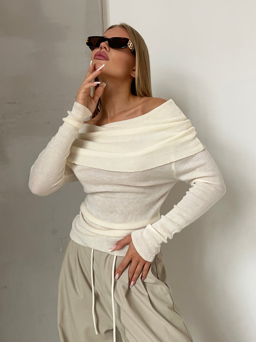 Dame Elegant Off-Shoulder Langærmet Top med fin Ribstrik Stilla