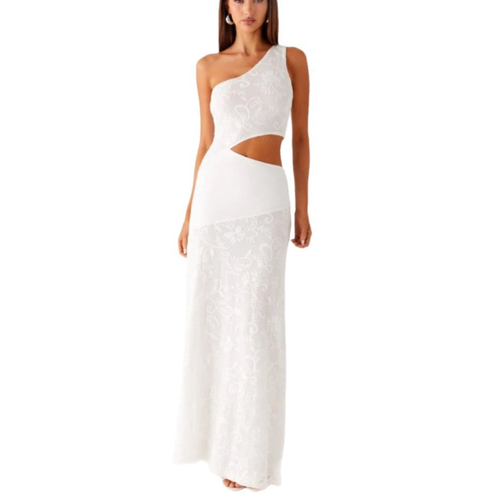 Damer Elegant Maxikjole med asymmetrisk snit og floral spidssyning Skovae